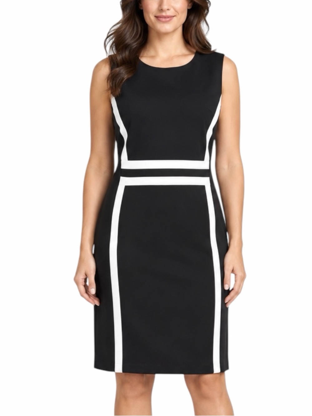 Calvin Klein Sheath Dress 22W Colorblock Stretch Scuba Sleeveless Black White